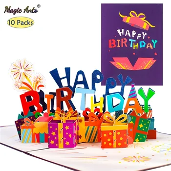10 Упаковок Поздравительных открыток с Днем Рождения для Жены, мамы, Папы, Детей, Всплывающий Подарок на День Рождения, 3D Поздравительные Открытки
