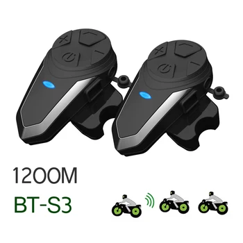 2шт BT-S3 Шлем Домофон 1200 М Bluetooth-совместимая Гарнитура для 3 Мотоциклистов групповой разговор шлем Домофон BTS3