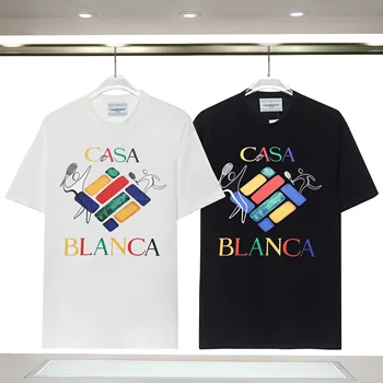 Casablanca Теннисная цветная футболка с коротким рукавом и монограммой, летняя модная футболка CASA для мужчин и женщин, свободная, с коротким рукавом