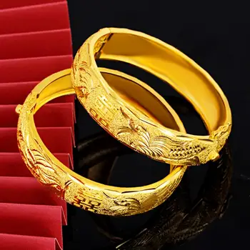 HOYON Оригинальный Браслет 24k Золотого Цвета с Драконом и Фениксом для женщин и мужчин, Свадебные Обручальные Золотые Украшения для Рук 15x60 мм