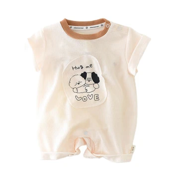 Комбинезон для новорожденных, летний комбинезон с короткими рукавами для девочек и мальчиков, милая одежда для младенцев в корейском стиле с мультяшной собачкой, 2023