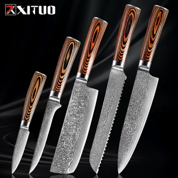 Кухонный нож с цветной деревянной ручкой XITUO, 67-слойный нож шеф-повара из дамасской стали VG10, острый разделочный нож Santoku, кухонные ножи