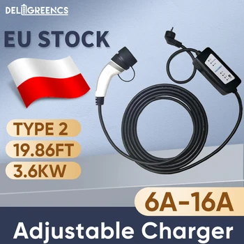 Портативное зарядное устройство EV 16A EVSE IEC62196 3.6kW Регулируемое со штекером стандарта ЕС 6M Type2 EV Зарядная коробка для Электромобиля Car