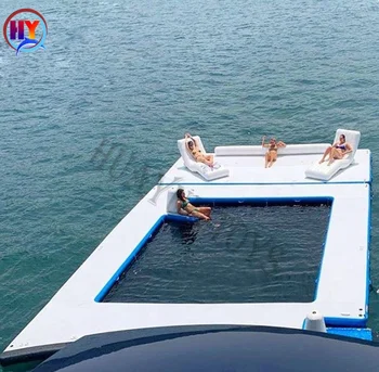 Портативный надувной плавающий бассейн в океанском стиле с сеткой/надувная платформа для яхты