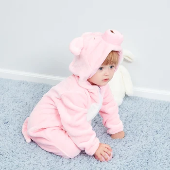 Розовый поросенок Кигуруми, Комбинезон для новорожденных, Теплый Комбинезон с животными, забавный милый Детский костюм, одежда для мальчиков и девочек