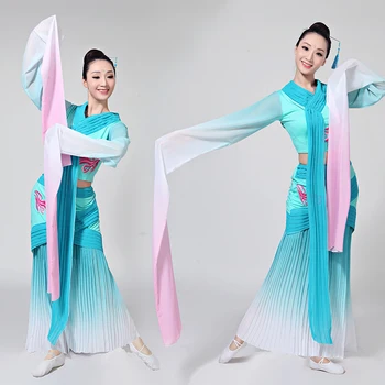 синие классические танцевальные костюмы для девочек, антикварная одежда, национальная фестивальная одежда для танцовщиц, сказочный косплей, китайский народный танец